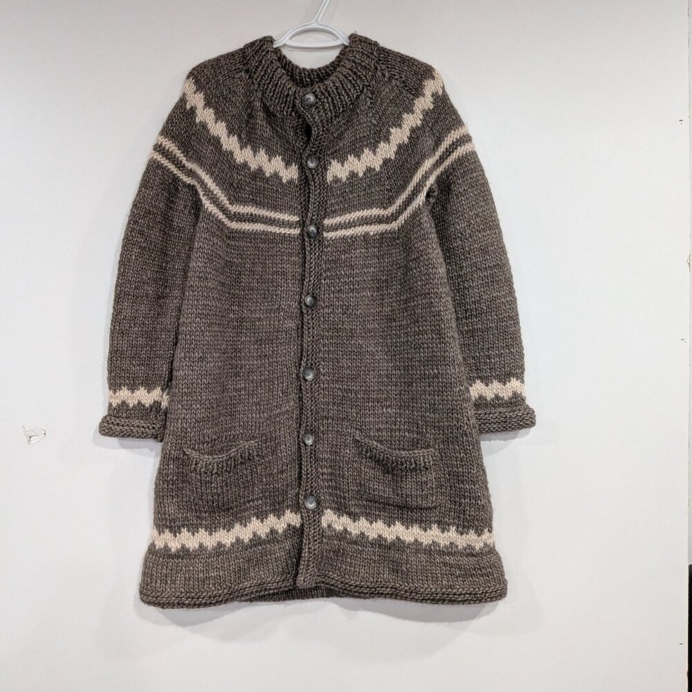 Chunky Knit Sweater Long Cardigan Made in Italy Beige One Size